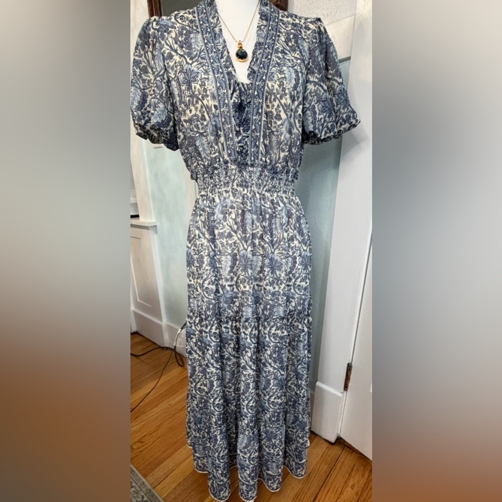 Max Studio Navy and Cream Floral Dress.